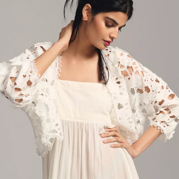 Anthropologie Floral Appliqué Shrug | White | One Size | NWT - Picture 1 of 16